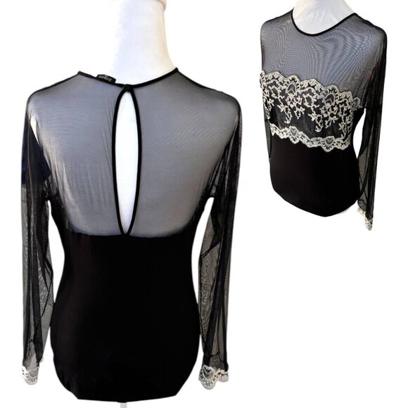 Ritratti Milano Italian Black Sheer Lace Bodysuit Blouse EUC made in italy LARGE - Picture 5 of 6